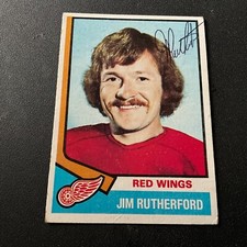Autographed.  1974-75 Topps JIM RUTHERFORD   .  HOF.          **J-1
