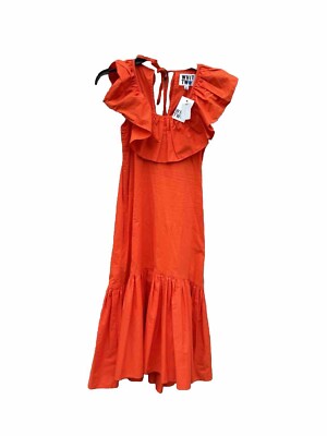 Whit Two Anthropologie Bright Orange Ruffle Neck Tiered Midi Dress Sz  XSPPockets | eBay