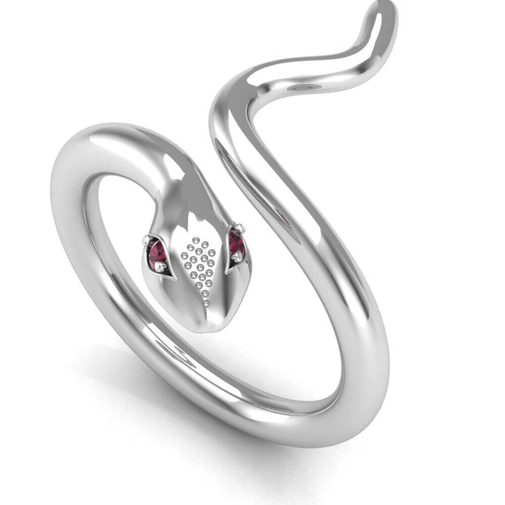 Bague Serpent En Or Blanc 18k Avec Rubis Et Zirconia - 3,50 Gr, Taille 14, Neuf Avec étiquettes