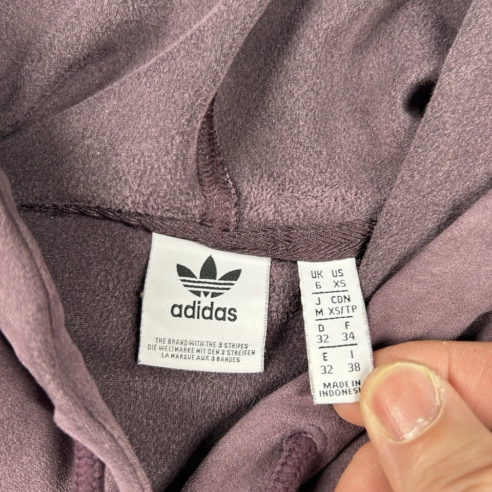 Adidas Hoodie Womens XS Velvet Suede Purple Stretch 3-Stripes Jacket Pullover - Image 3 of 4