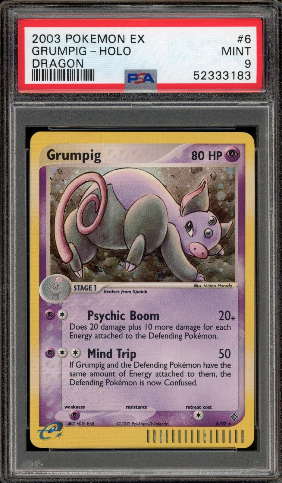 Pokemon Grumpig Holo EX Dragon 6/97 PSA 9 Mint