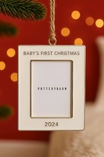 Pottery Barn 2024 Baby's First Christmas Dated White Enamel Frame Ornament-NWT