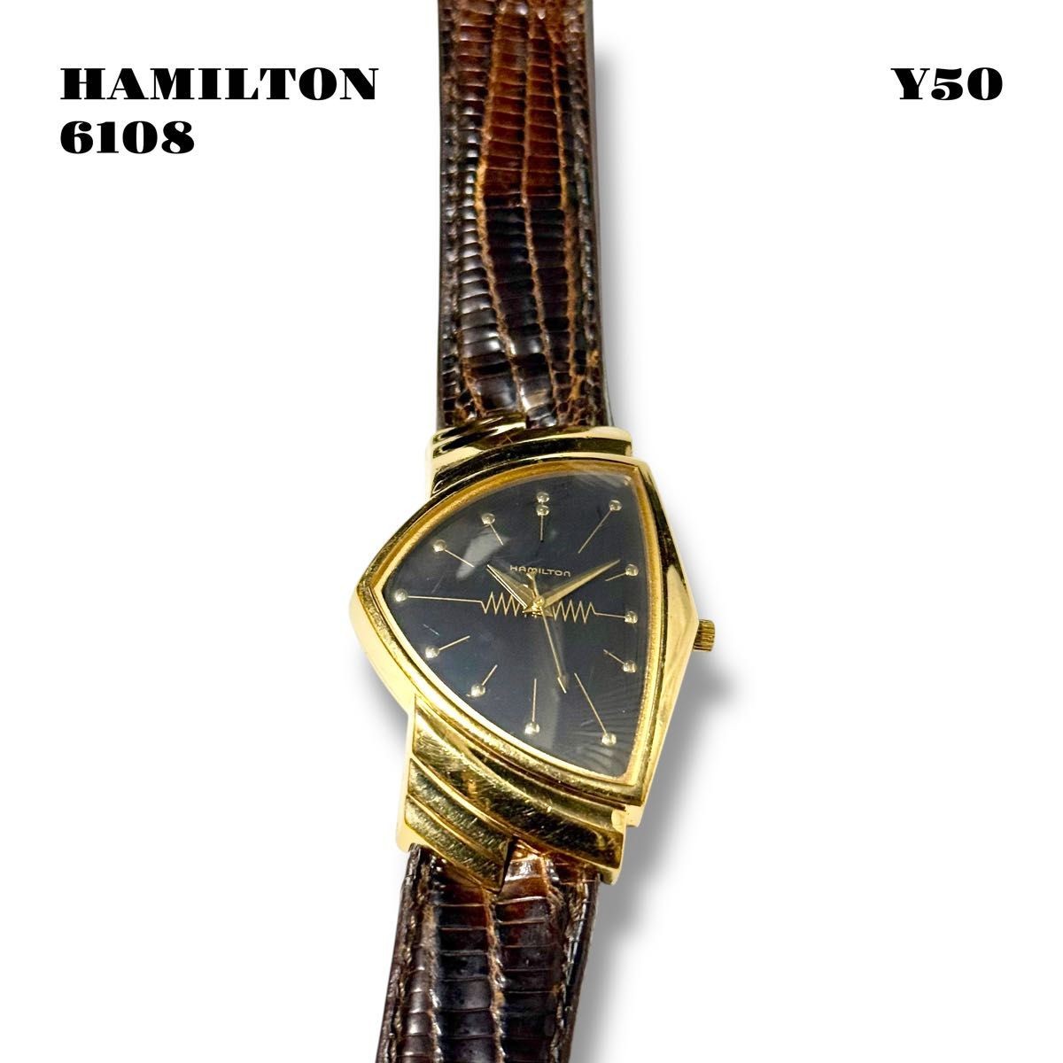 HAMILTON Ventura 6108 Watch Gold Black Vintage Rare Limited Japan