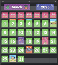Classroom Monthly Calendar Pocket Chart with 71 Cards for Kids Learning for Home