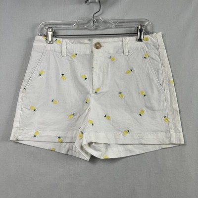 Loft Shorts Womens Size 2 Pineapple Embroidered Washed Twill Stretch Tropical