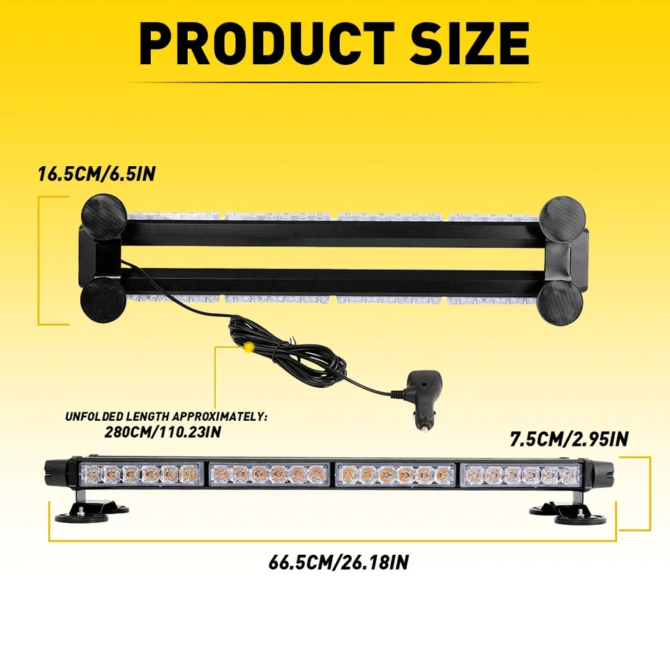 26,5-дюймовая желтая боковая двойная 54-светодиодная аварийная штанговая лампа стробоскоп предупреждение на крыше - Изображение 2 из 4
