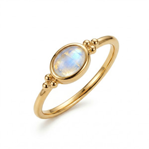Authentic Dainty Rainbow Moonstone Ring 14K Gold Plated 925 Silver 6x4mm Sizes 4-9