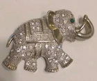 Vintage Elephant Brooch Rhinestone With Green Eye Costume Jewelry