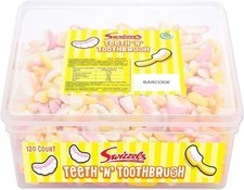 120 Count Swizzels Teeth & Toothbrush Foam Sweets Resealable Tub Catering Size