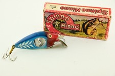 Vintage Uline Spinno Minno Minnow Antique Fishing Lure Tough Blue in Box BH5