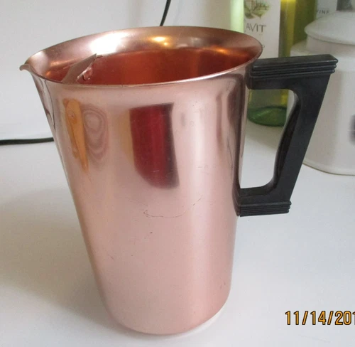 Vintage Color Craft Copper Aluminum Pitcher w Ice Lip