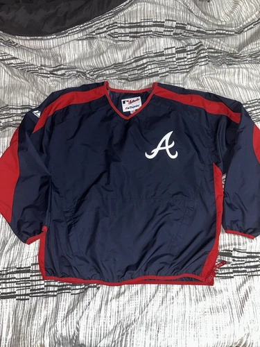 Majestic MLB Atlanta Braves Windbreaker Pullover Warmup Size Extra Large XL - Picture 1 of 7