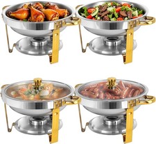 Gold Chafing Dish Buffet Set Catering Food Warmer 5Qt 4Pack Round Chafing Dishes