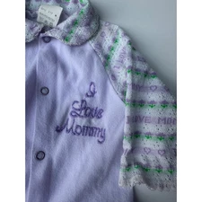 VTG Lullaby Land Baby Romper Medium Purple I Love Mommy Floral Knit Made in USA