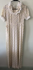 Vintage 1970  s Floral Long Prairie Dress Lace Trim Light Yellow Small