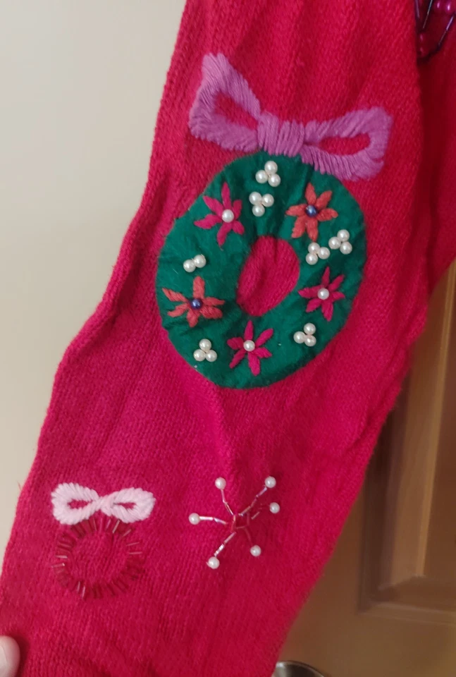 Diseñadores Originales Multicolor Feo Navidad Suéter Cárdigan Coronas Foto 4 de 4
