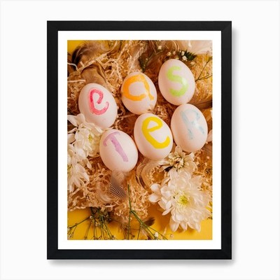 Ostereier mit Blumen Kunstdruck gerahmt Wandbild Poster Leinwanddruck Bild