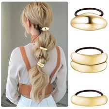Gold Hair Cuffs 3PCS Gold Ponytail Cuff Hair Tie for Women Metal Hair Cuff Wr...