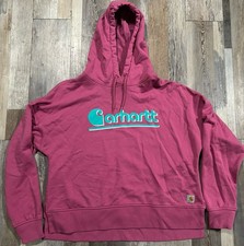 Carhartt Hoodie Womens L Large Pink Logo Graphic Tencel Midweight Loose Fit EUC