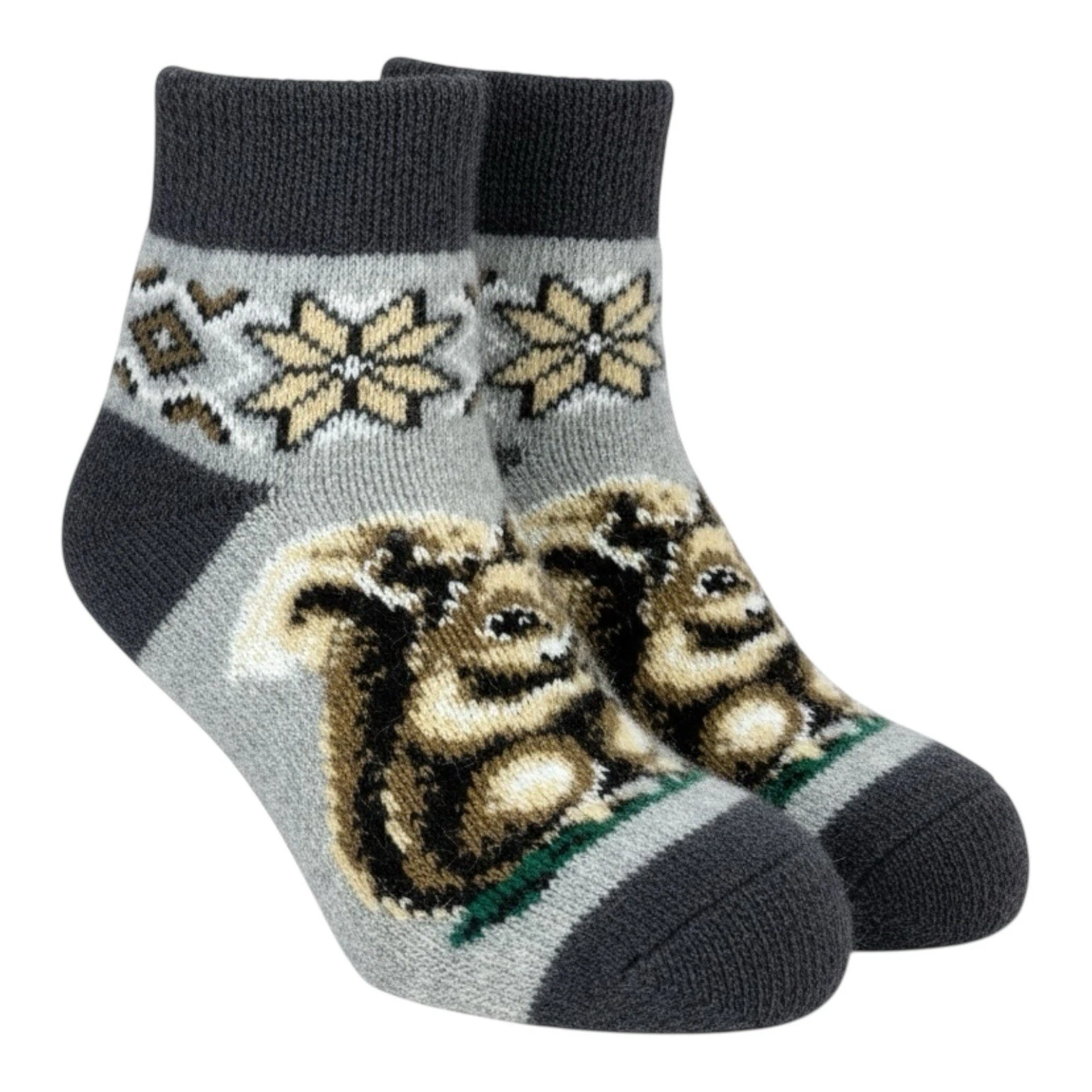 Hand Knitted Angora Wool Socks Nordic Squirrel Ankle Warm Thick Fuzzy One Size