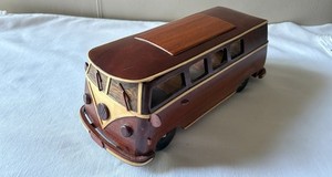 Handcrafted Wooden Model Classic Volkswagen Bus Moveable Wheels