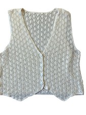 Y2K VTG Crochet Vest Womens L-XL Cream Knit Grunge Cottage Lagenlook Twee Indie