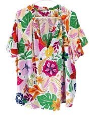 NWOT Cynthia Rowley Blouse Womens 2X Multicolor Tropical Floral Cottagecore Boho