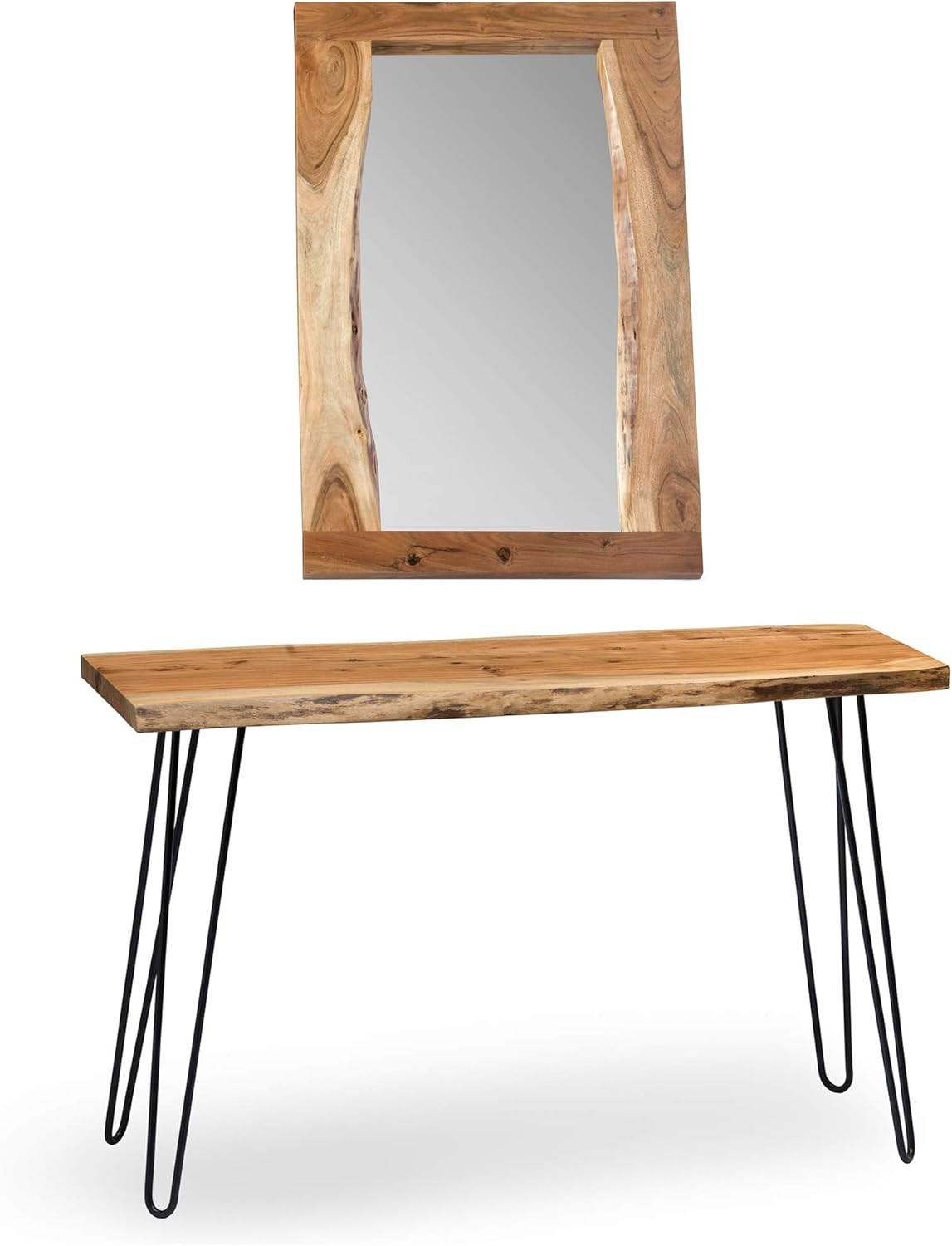 Hairpin Natural Media Console & 36" Live Edge Mirror Set by Alaterre