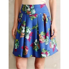 Anthropologie Maeve Blue Floral Circle Skirt with Gold Zippers
