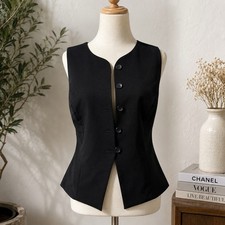 Moa Moa Black Button Front Tailored Vest Top ...