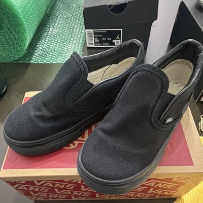 VANS Slip-On Black Canvas Casual Shoes Rubber Sole Logo Toddler US 8