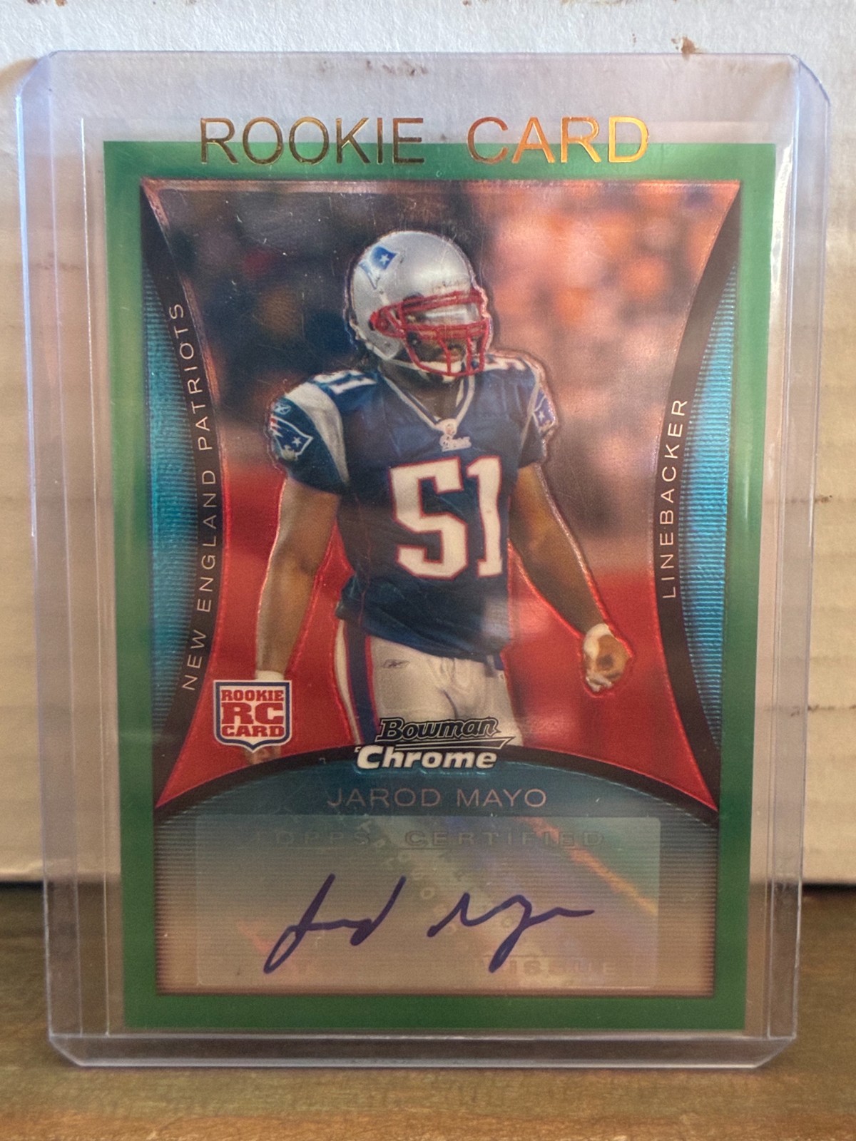Jerod Mayo Bowman Chrome #BC107 Autograph-Green Refractor