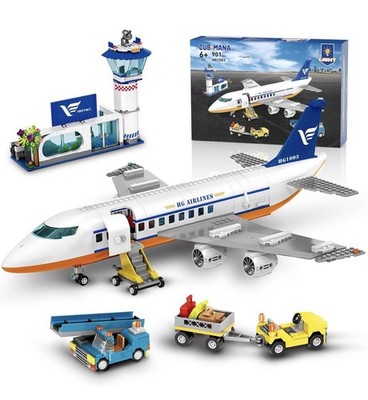 Large City Passenger Airplane Building Toys with LED Light, 21 Inches Plane Buil