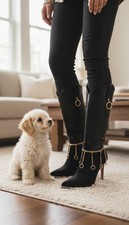 Women Gold Metal Boot Chain Bracelet Shoe Charm Long Dangle Ring Handmade in USA