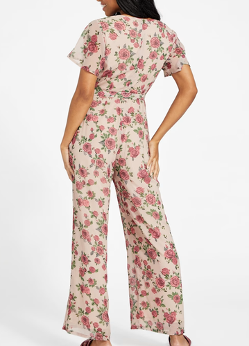 GUESS lässiger Jumpsuit mit Blumenprint Einteiler V-Ausschnitt weite Beine Kurzarm S - Bild 7 von 9