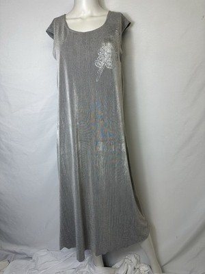 VINTAGE HYPNOTIC CLOTHING INC STUNNING 2X SILVER LONG DRESS W Floral Embossed