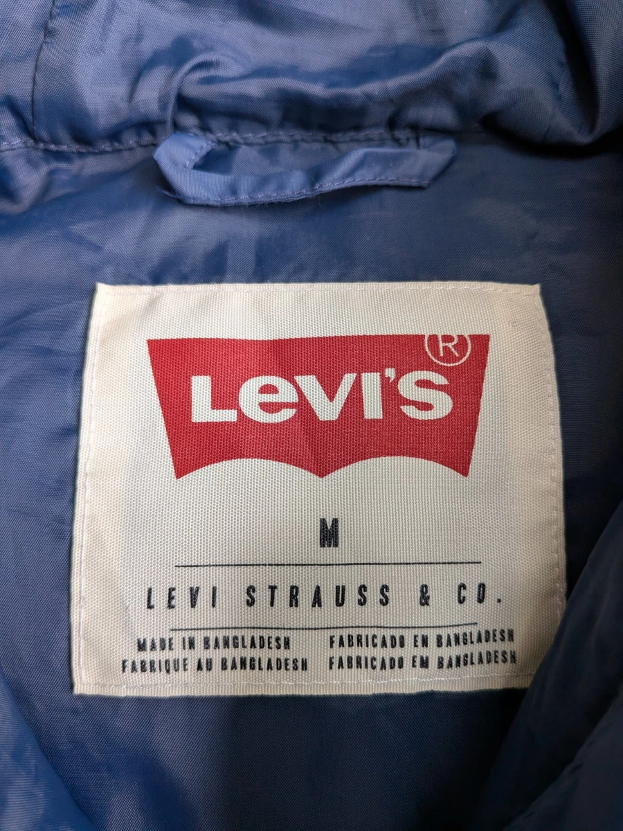Levi's Duck Down Puffer Jacket Medium Blue Corduroy Hood Pertex Winter Coat