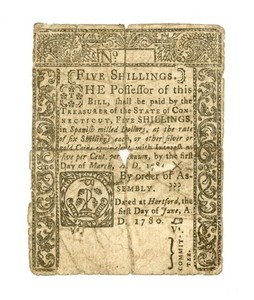(CT-229) June 1, 1780 5 Shillings CONNECTICUT Colonial Currency Note