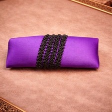 VINTAGE 1980s Purple Satin Hair Barrette Bow Statement Clip Glam Retro