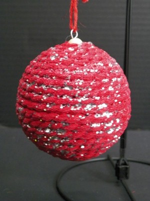 North Pole Trading Santa Ski Lodge Dark Red Rope Ball Christmas Ornament