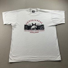 Vintage University Of Oklahoma T-Shirt Mens Large White Centennial Sooners 90s