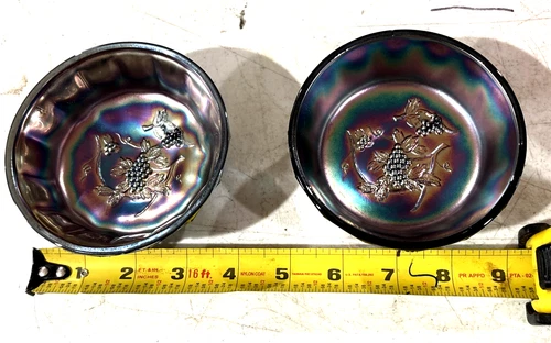 Vintage Pair Of Two Electric Purple 4” Carnival Glass Bowls