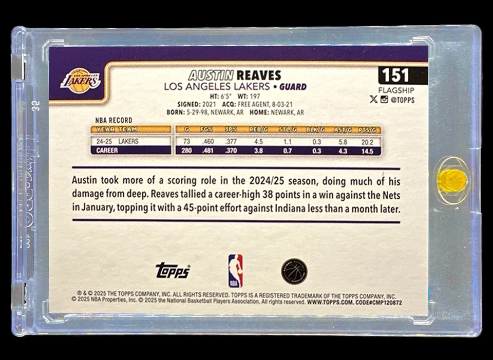 AUSTIN REAVES PLATEADO TABLERO DE AJEDREZ REFRACTOR HOLO SP no automático - LAKERS Foto 4 de 4