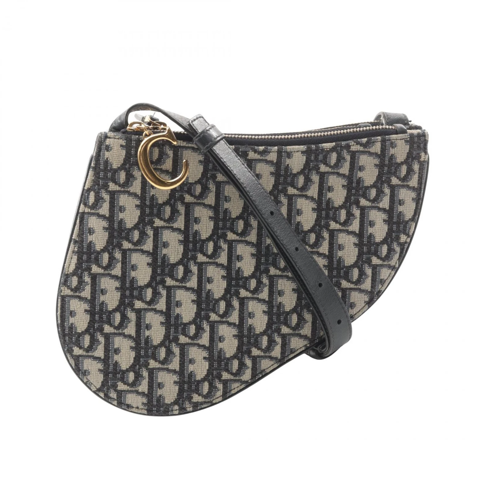 Sac bandoulière Dior SADDLE oblique toile cuir gris marine occasion femme