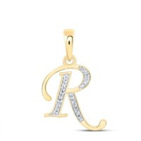 10K Gelbgold Rundschliff Diamant Damen Initialen 'R' Buchstabe AnhäNger 1/12 Ct