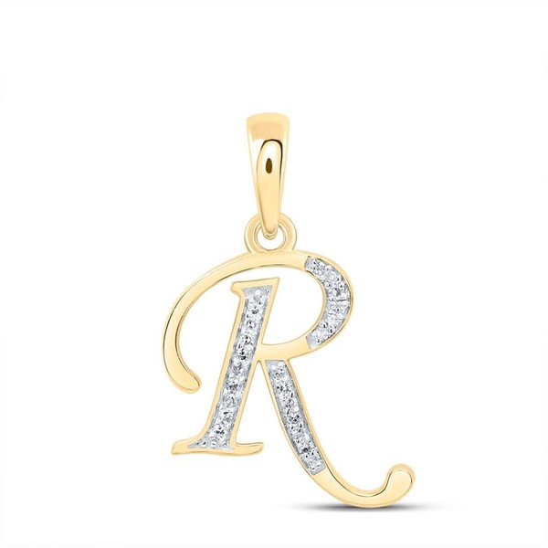 10K Gelbgold Rundschliff Diamant Damen Initialen 'R' Buchstabe AnhäNger 1/12 Ct-image