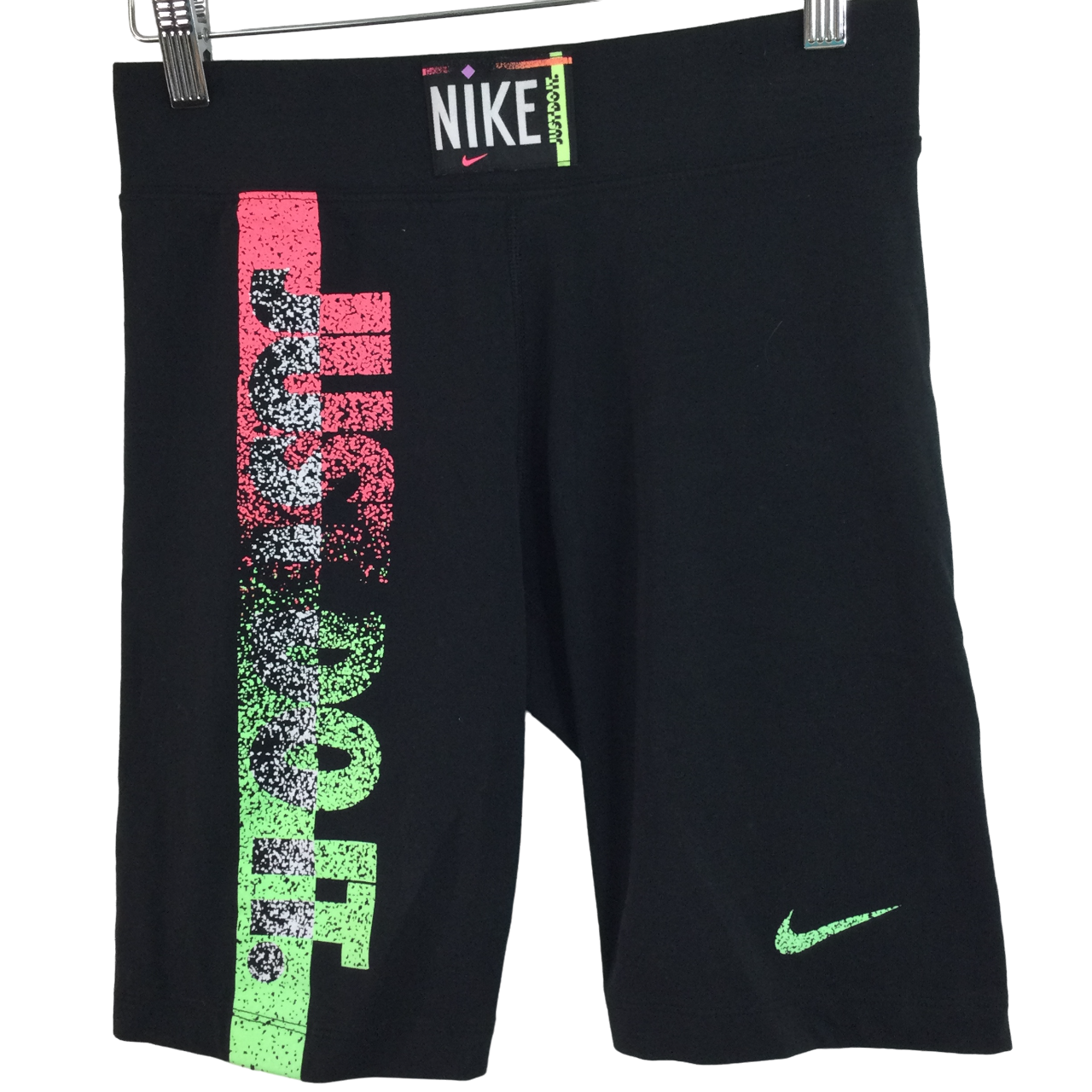 NIKE Womens Sportwear Essentials Biker Shorts Black Neon Training Size Medium-image