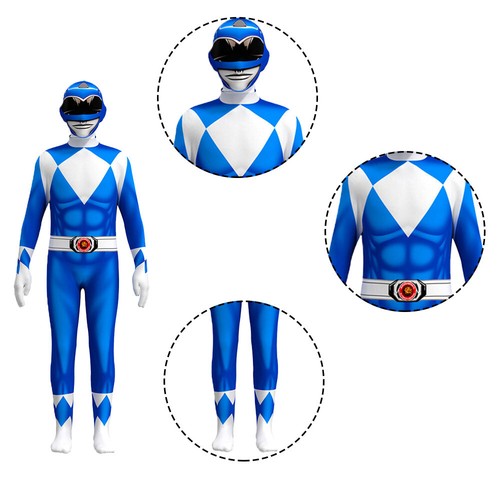 Jumpsuit For Power Rangers Kid Children Costume Mighty Morphin Fancy Dress Suit - Picture 15 of 26