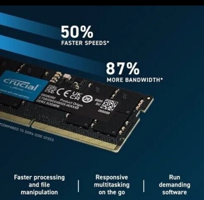 新品 Crucial 32GB DDR5-5600 16x2 SODIMM Crucial 32GB Kit (2x16GB) DDR5 5600MHz C46 SODIMM Laptop