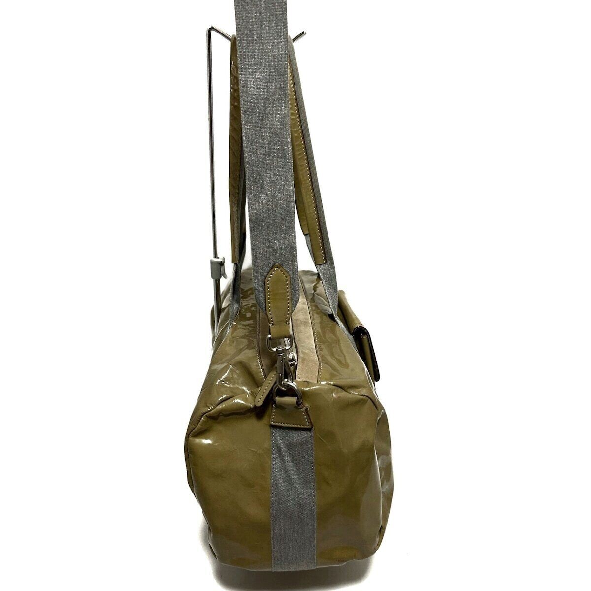 Brunello Cucinelli Patent Leather Duffle Gym Bag Khaki Tan  display picture 1